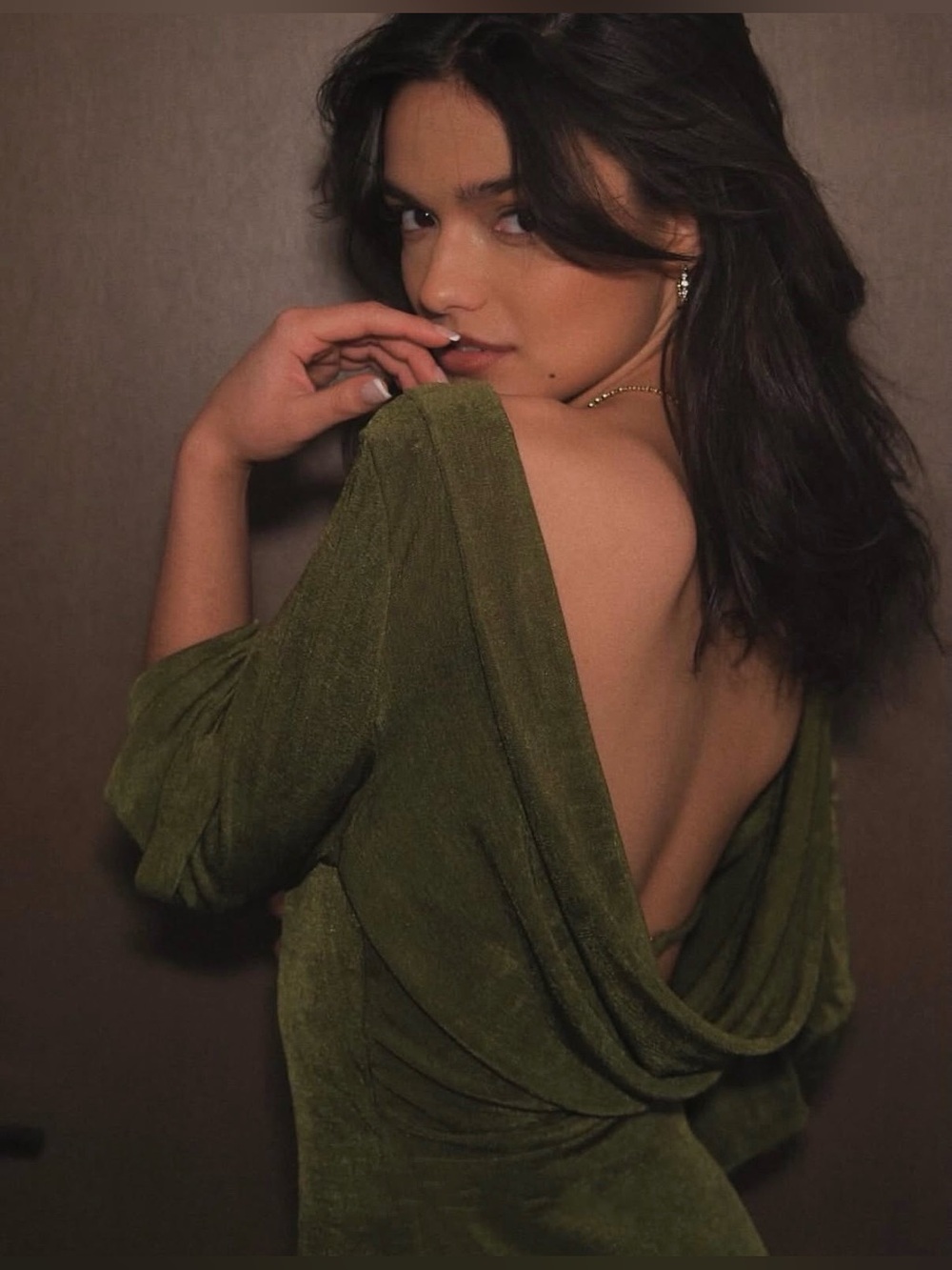 NWT Cider Olive Green Backless Lined Mini Dress With Long Bell Sleeves Size XS - Picture 2 of 15